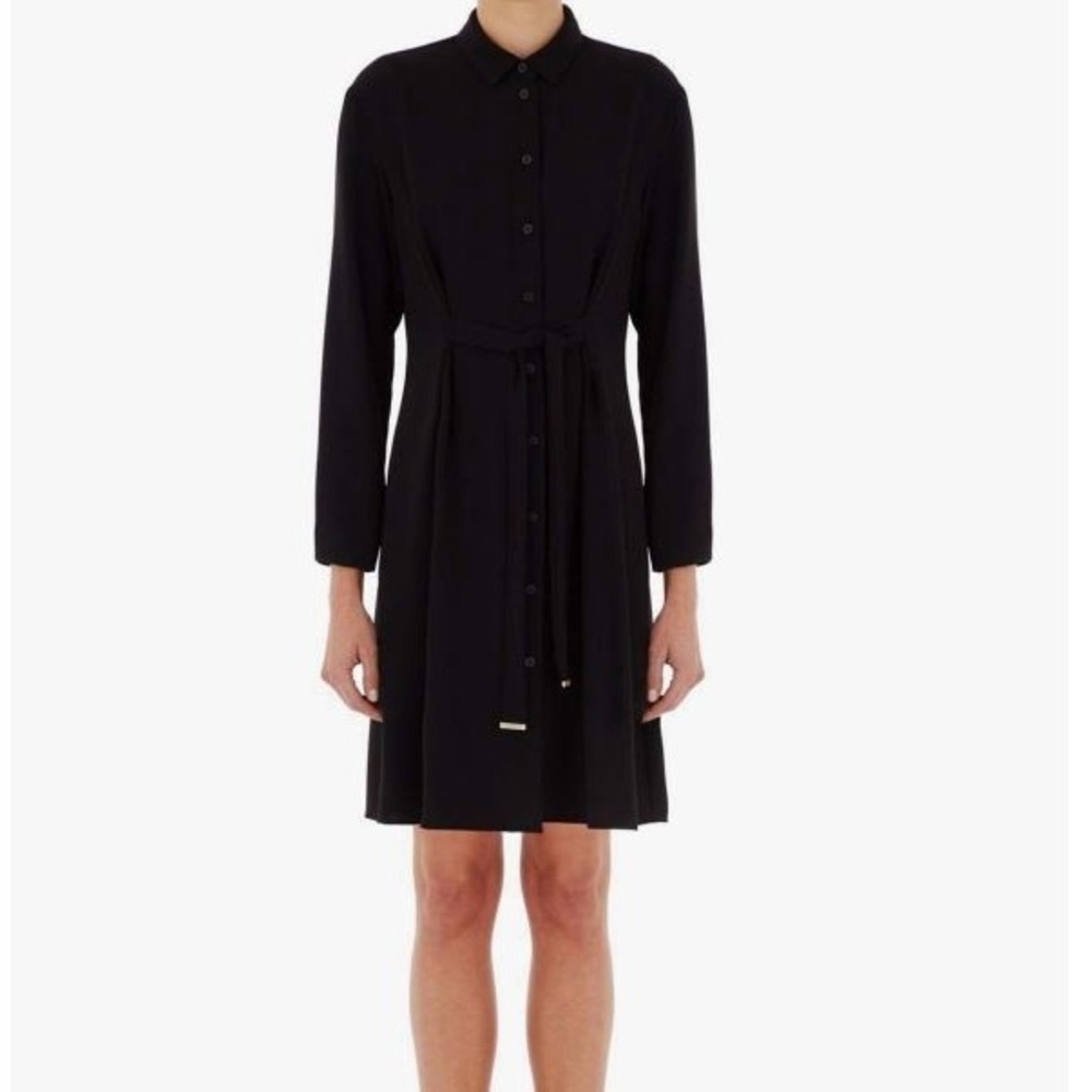 AX Armani Exchange Black Shirt Dress Belted Collared Button Down 6
